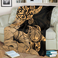 Hawaii Turtle Premium Blanket Polynesian Hibiscus Art Gold AH - Polynesian Pride