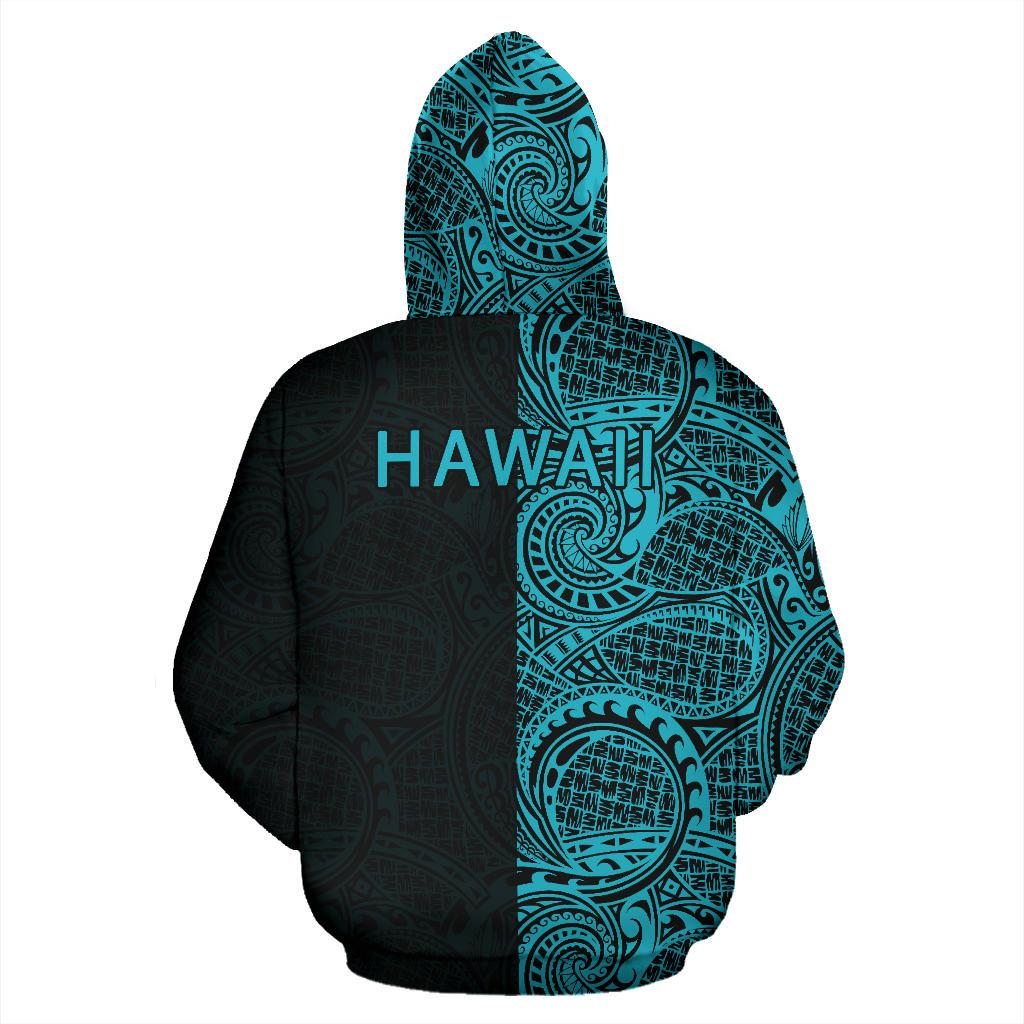 Hibiscus Hoodie Zip up Polynesian Half Style Blue - Polynesian Pride