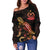 Vanuatu Polynesian Women's Off Shoulder Sweater - Turtle With Blooming Hibiscus Gold - Polynesian Pride