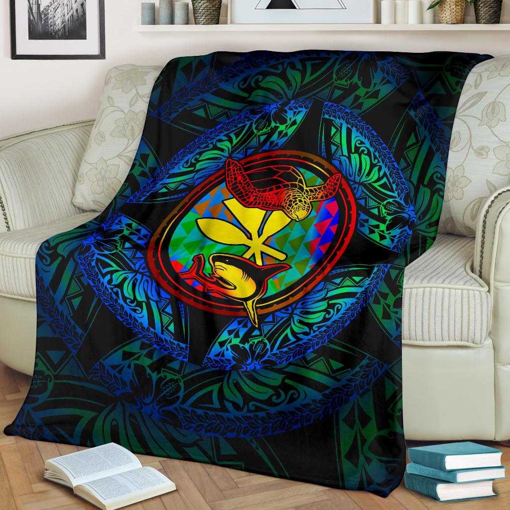 Polynesian Hawaii Premium Blanket - Colorful Turtle Shark - Polynesian Pride