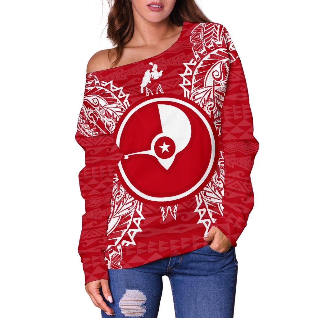 Yap Polynesian Shoulder Sweater Map Red White - Polynesian Pride
