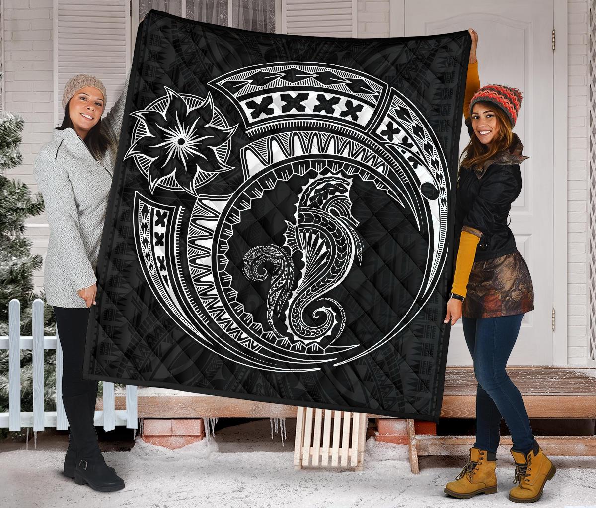 Polynesian Quilt - Polynesian White Seahorse Tattoo - Polynesian Pride