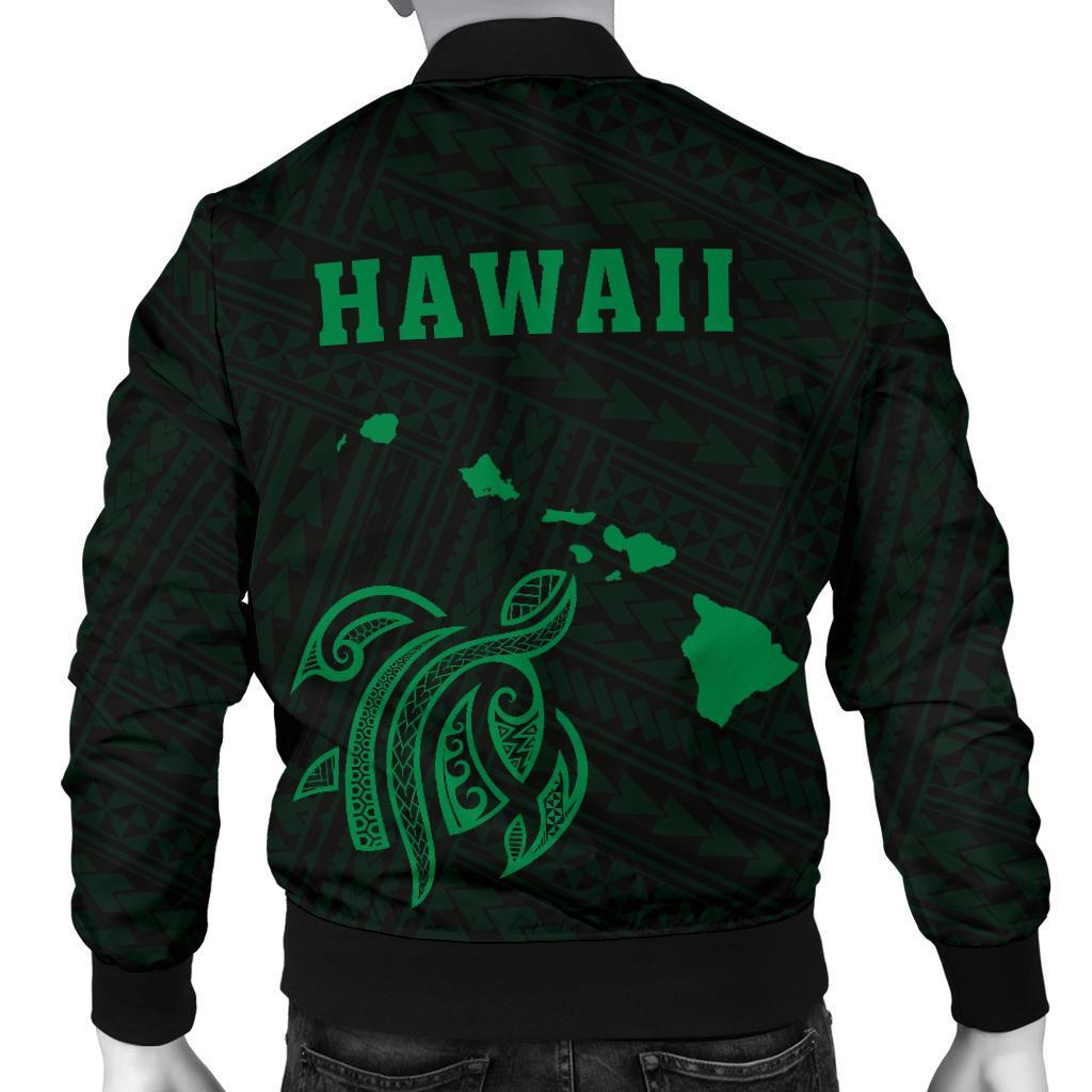 Hawaii Kakau Polynesian Turtle Map Men's Bomber Jacket - Green - Polynesian Pride
