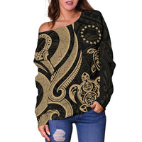 Cook Islands Women's Off Shoulder Sweater - Gold Tentacle Turtle - Polynesian Pride