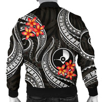 Yap Micronesian Men Bomber Jacket - Black Plumeria - Polynesian Pride