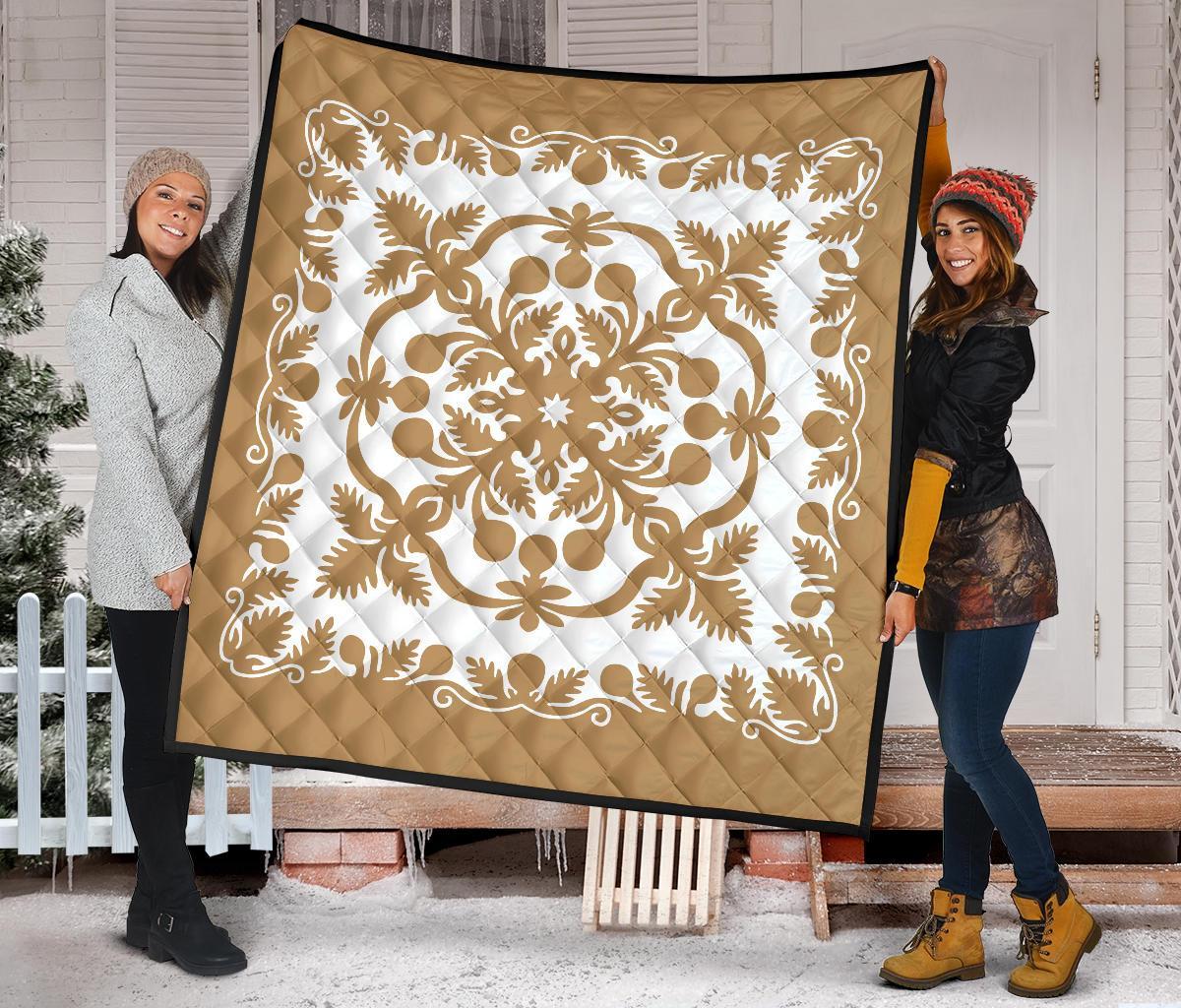 Hawaii Premium Quilt Royal Pattern - Gold And White - Polynesian Pride