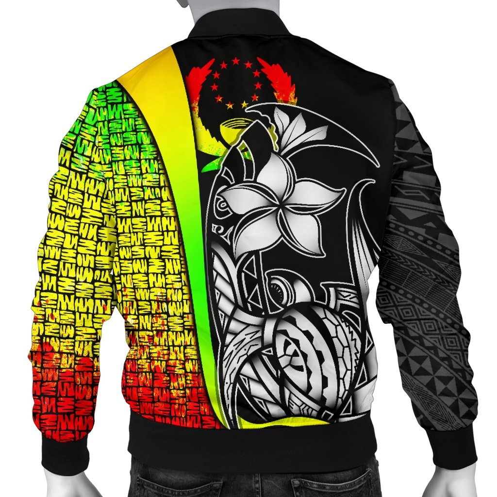Pohnpei Micronesia Men's Bomber Jackets Reggae - Turtle With Hook - Polynesian Pride