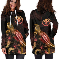 Hawaii Polynesian Hoodie Dress - Turtle With Blooming Hibiscus Gold - Polynesian Pride