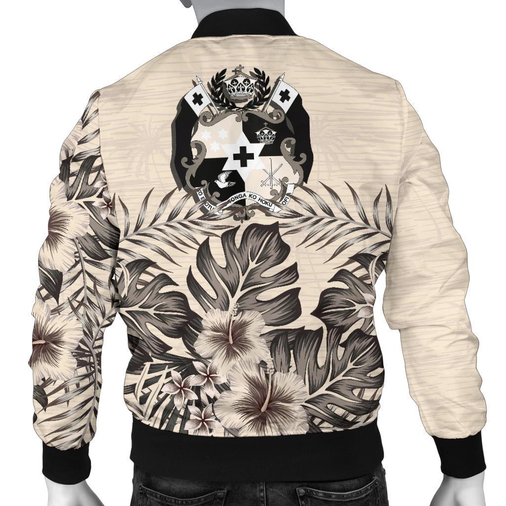 Tonga Men's Bomber Jacket - The Beige Hibiscus - Polynesian Pride
