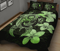 Hibiscus Plumeria Mix Polynesian Green Turtle Quilt Bed Set - Polynesian Pride