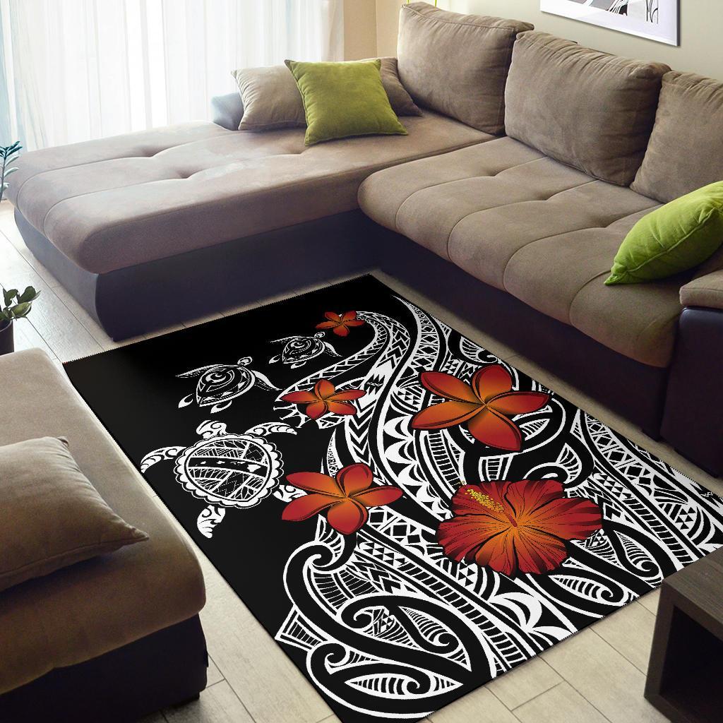 Hawaiian Map Turtle Swim Plumeria Polynesian Rug - J6 - Polynesian Pride