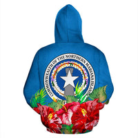 Northern Mariana Islands Polynesian Zip Hoodie Flag Hibiscus - Polynesian Pride