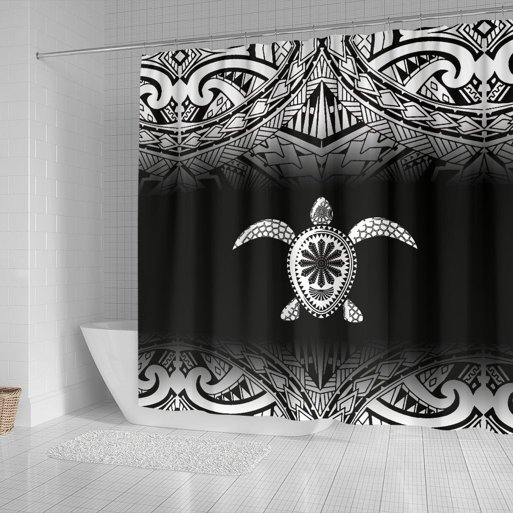 Turtle Shower Curtain - Polynesian Black Fog Style - Polynesian Pride