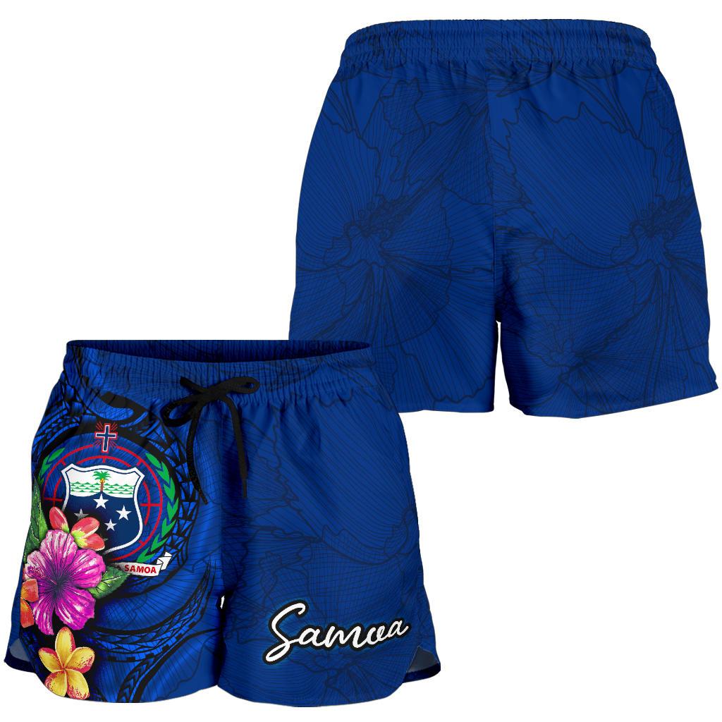 Samoa Polynesian Women's Short - Floral With Seal Blue - Polynesian Pride