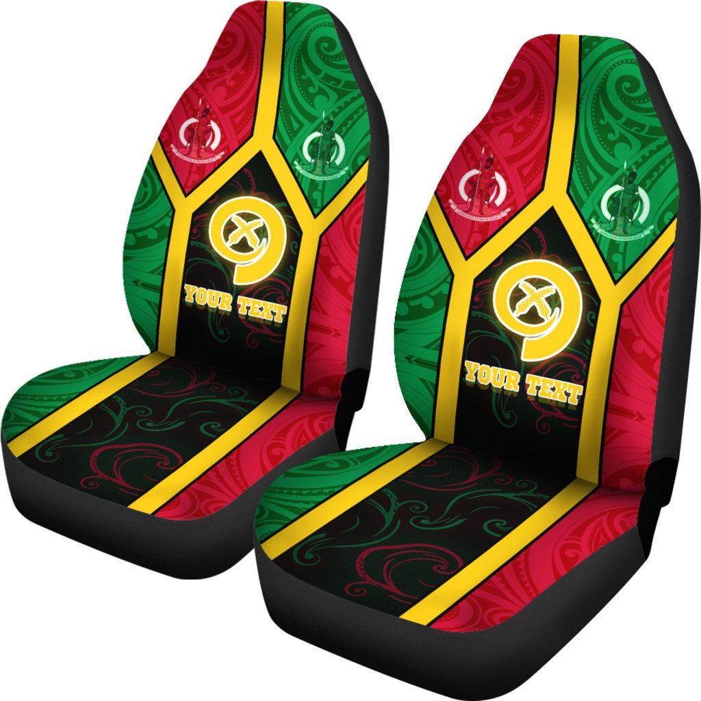 Polynesian Vanuatu Custom Personalised Car Seat Covers - Vanuatu Flag and Coat Of Arms - Polynesian Pride