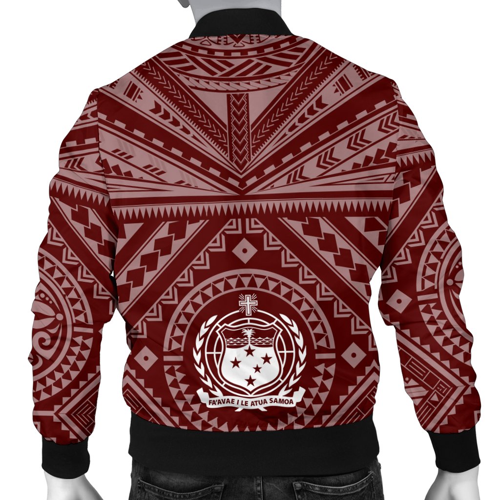 Samoa Personalised Men's Bomber Jacket - Samoa Seal In Polynesian Tattoo Style (Red) - Polynesian Pride