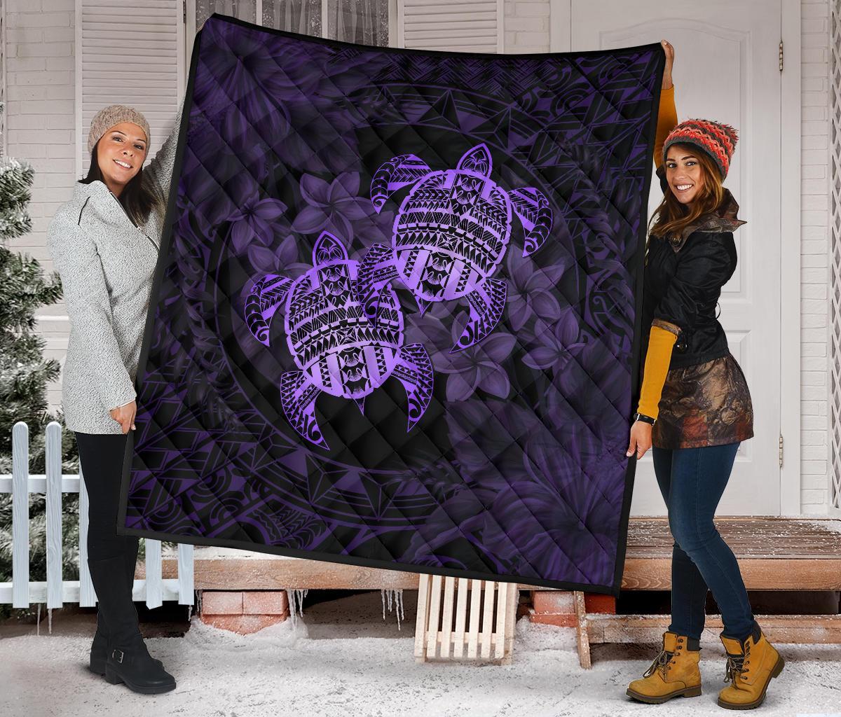 Hawaii Premium Quilt - Turtle Strong Pattern Hibiscus Plumeria Violet AH - Polynesian Pride