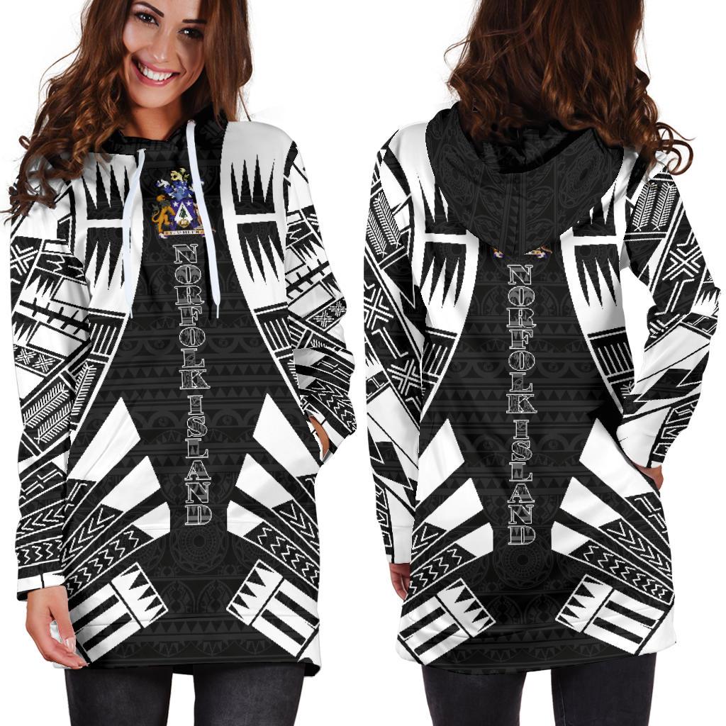 Norfolk Island Hoodie Dress - Polynesian Tattoo Black - Polynesian Pride