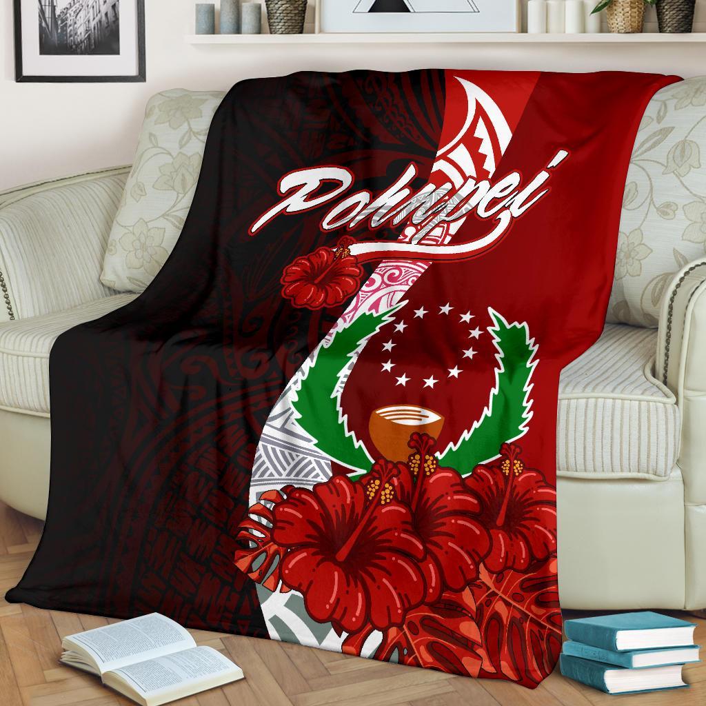 Pohnpei Micronesia Premium Blanket - Coat Of Arm With Hibiscus - Polynesian Pride