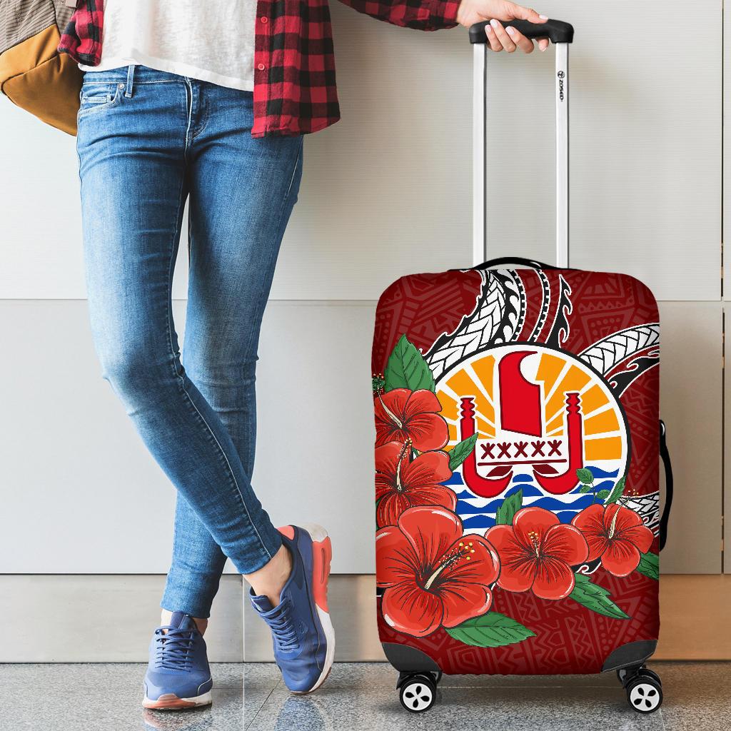 Tahiti Polynesian Luggage Covers - Hibiscus Coat of Arm Red - Polynesian Pride