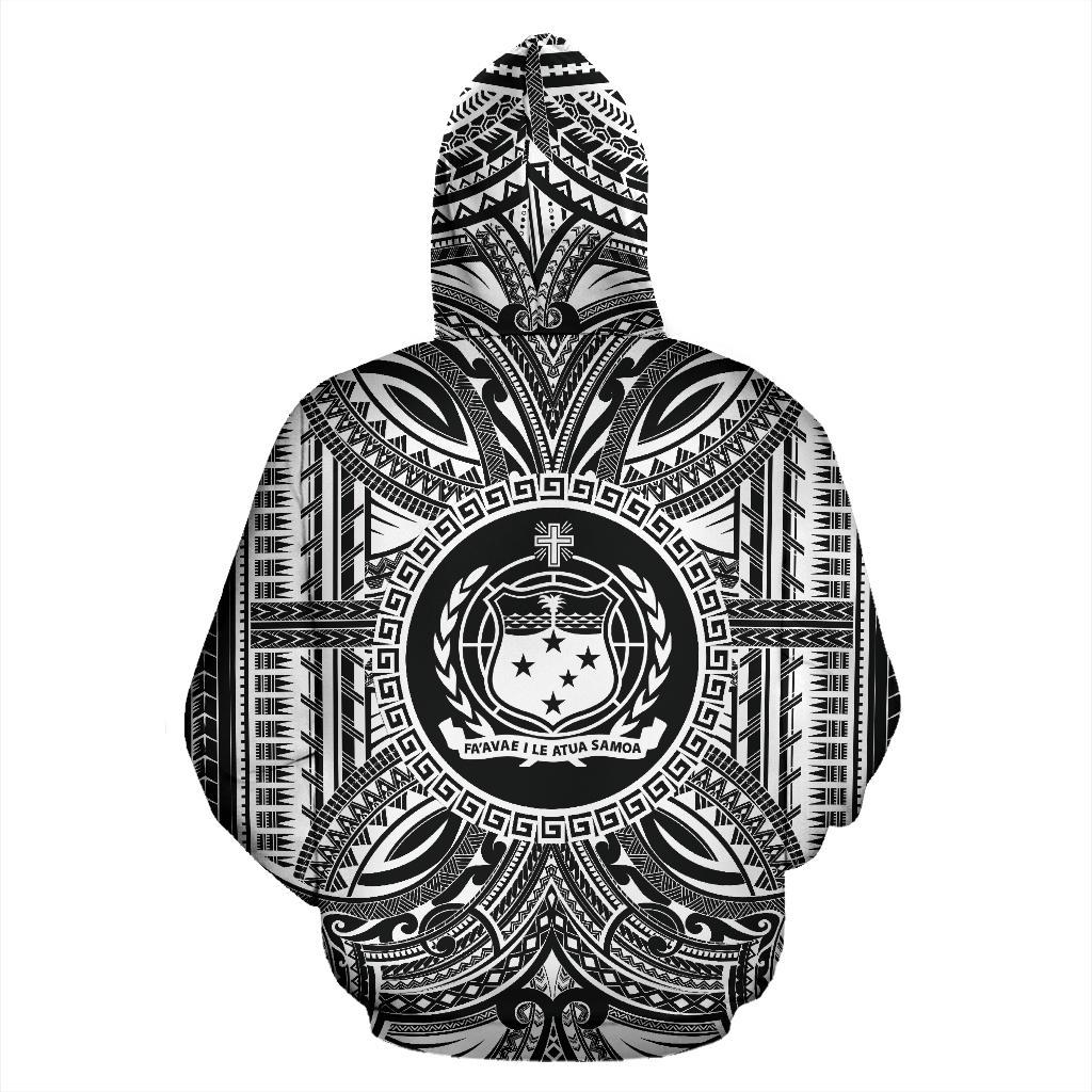 Samoa ll Over Hoodie Samoa Coat of rms Polynesian White Black - Polynesian Pride