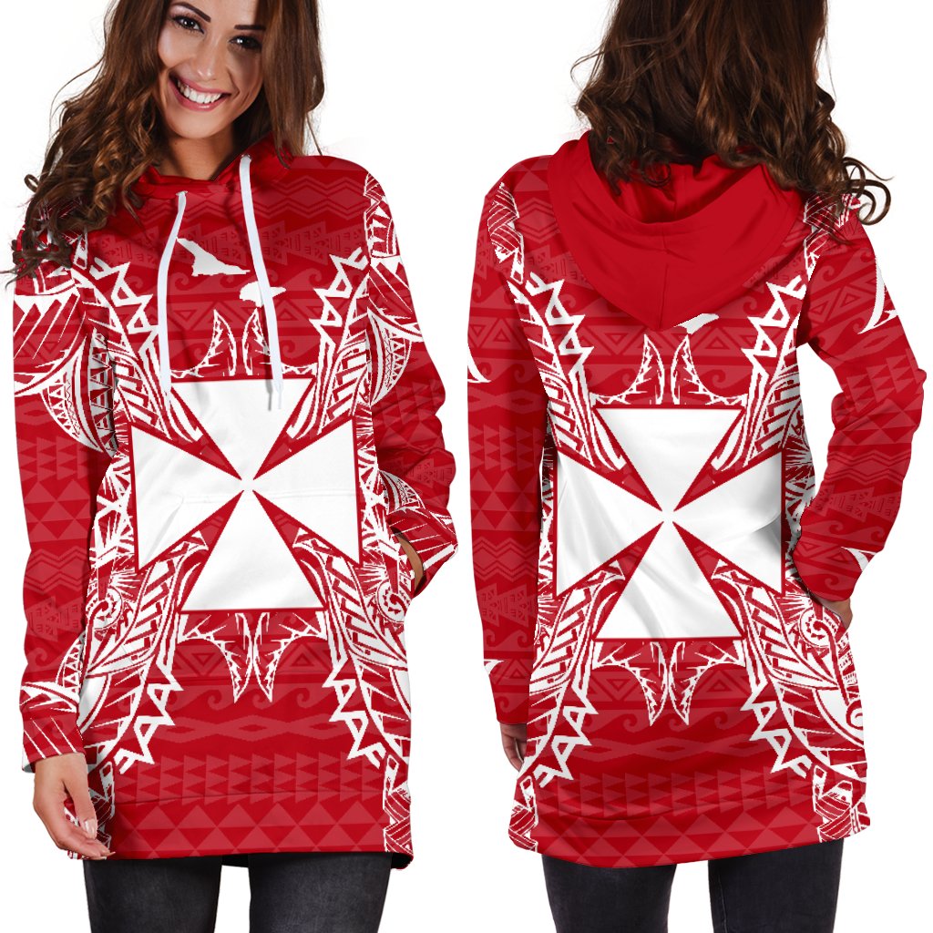 Wallis And Futuna Polynesian Hoodie Dress Map Red White - Polynesian Pride