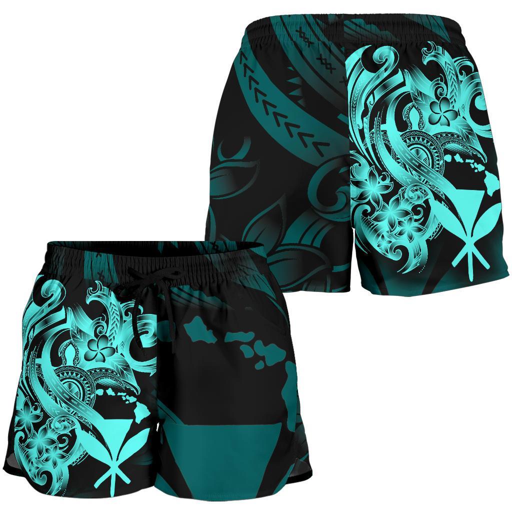 Polynesian Hawaii Women's Shorts - Kanaka Maoli Blue Turtle Women Blue - Polynesian Pride