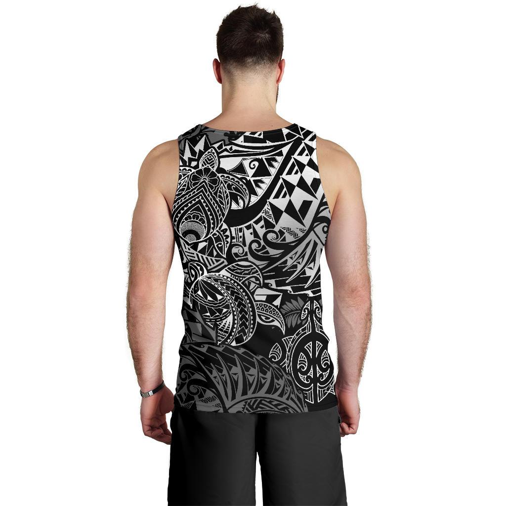 Polynesian Hawaii (Kanaka Maoli) Men's Tank Top - Black Turtle Hibiscus Flowing - Polynesian Pride