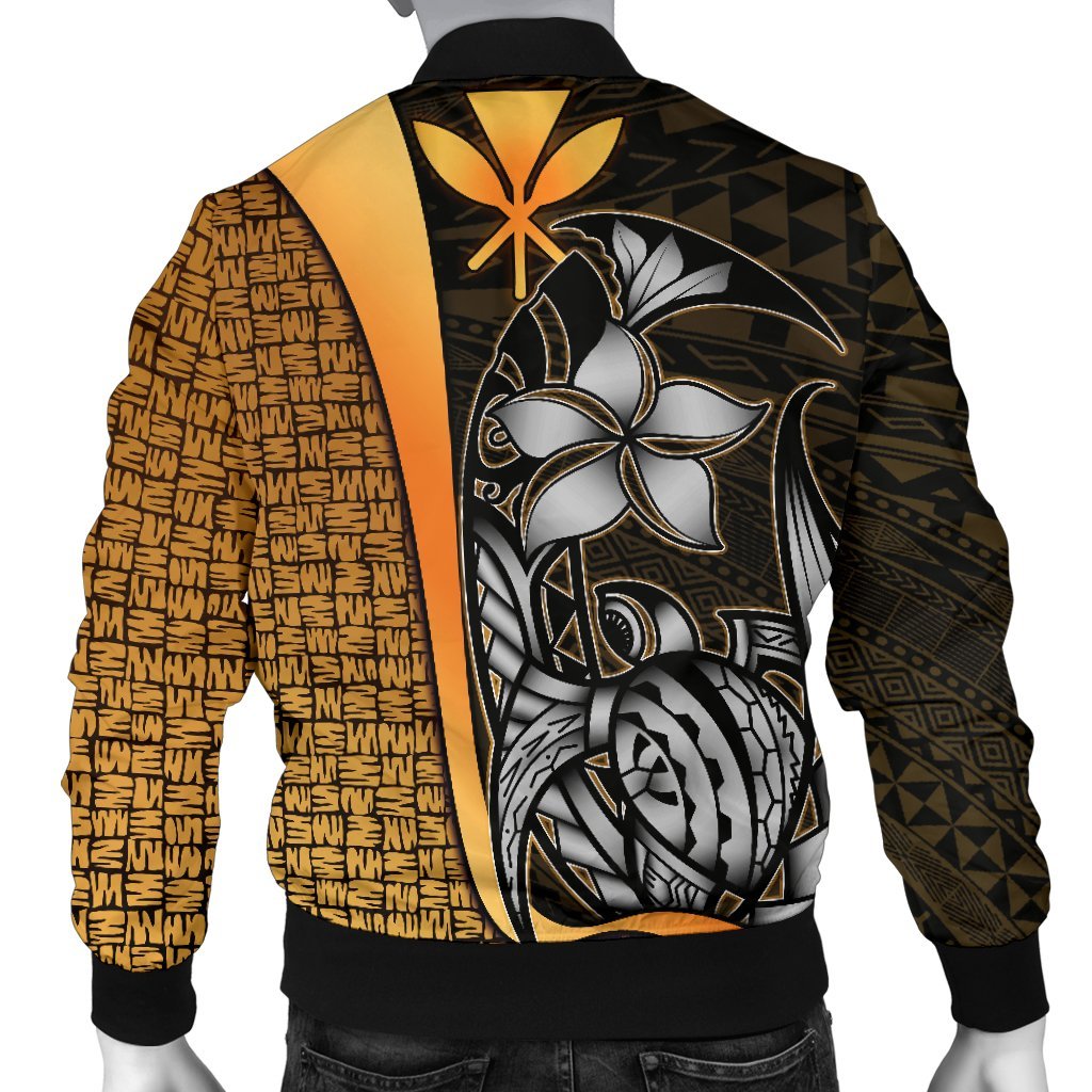 Polynesian Hawaii Men Bomber Jacket Gold - Turtle with Hook - Polynesian Pride