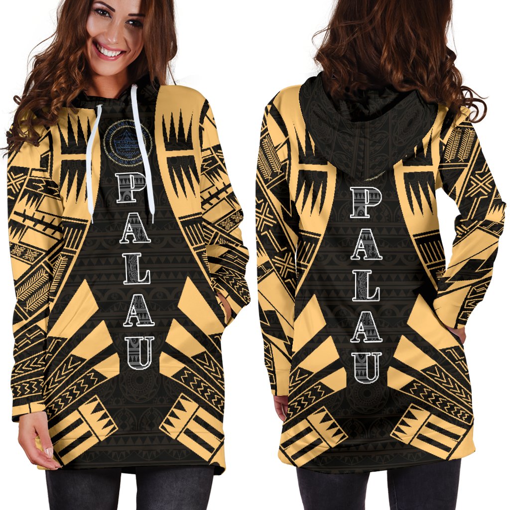Palau Hoodie Dress - Polynesian Tattoo Gold - Polynesian Pride