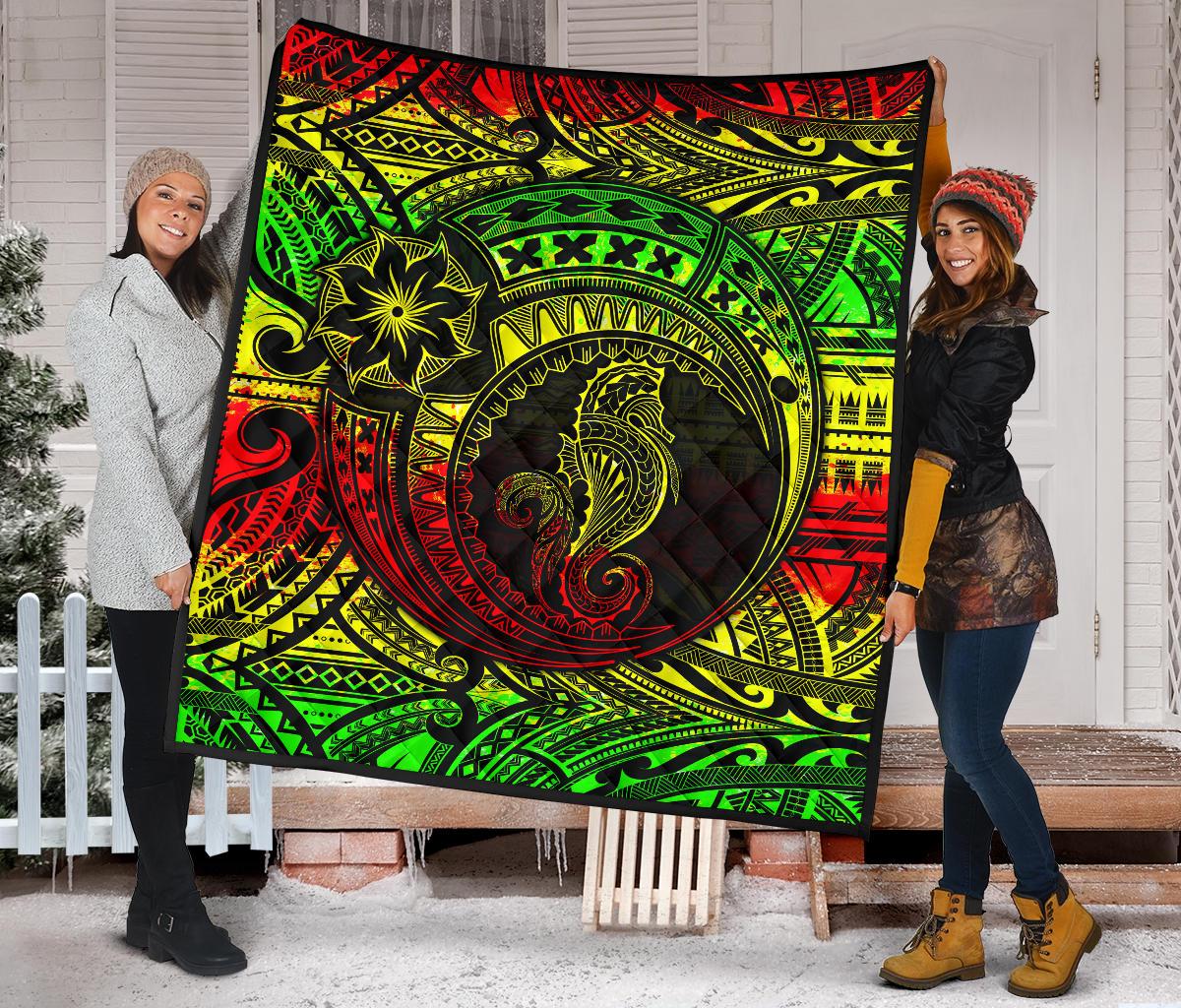 Seahorse Polynesian Premium Quilt - Polynesian Tattoo Reggae - Polynesian Pride