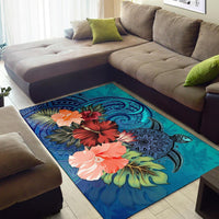 Turtle Polynesian Area Rug Hibiscus Polynesian Blue - Polynesian Pride