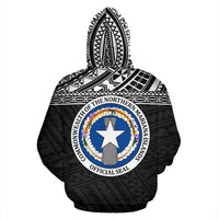 Northern Mariana Islands All Over Zip up Hoodie Polynesian Black Version - Polynesian Pride