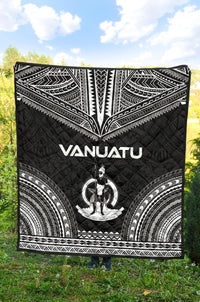 Vanuatu Premium Quilt - Vanuatu Coat Of Arms Polynesian Chief Black Version - Polynesian Pride