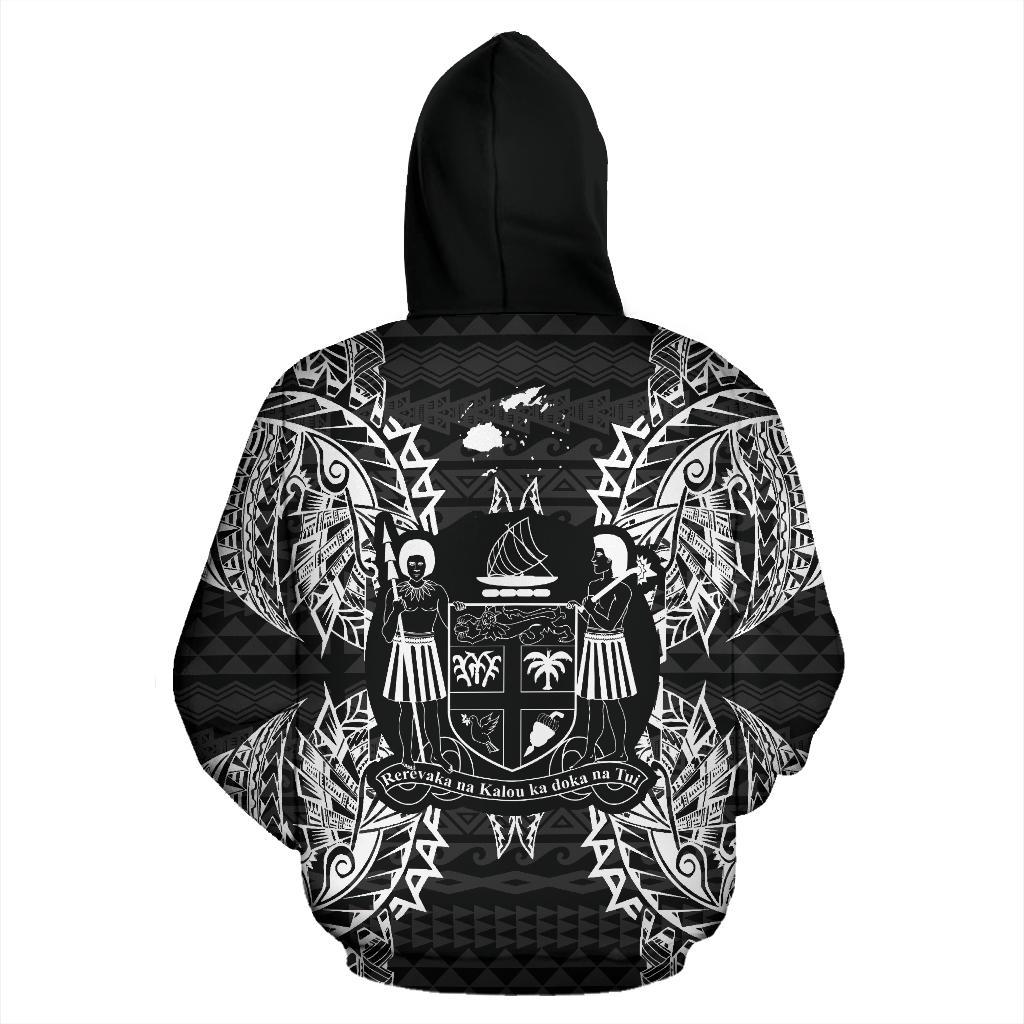 Fiji Polynesian All Over Zip up Hoodie Map Black - Polynesian Pride