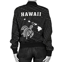 Hawaii Kakau Polynesian Turtle Map Women's Bomber Jacket - White - Polynesian Pride