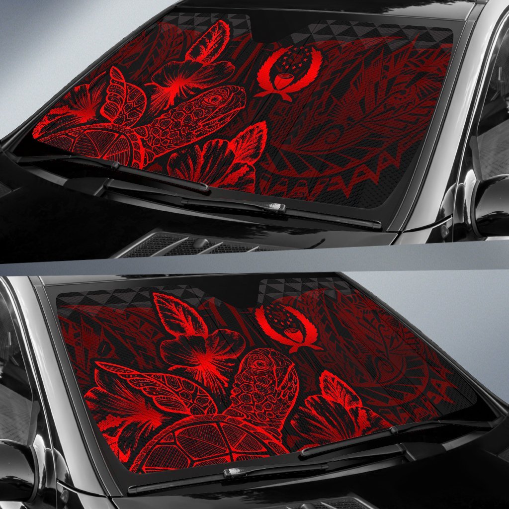 Pohnpei Auto Sun Shades Turtle Hibiscus Red - Polynesian Pride