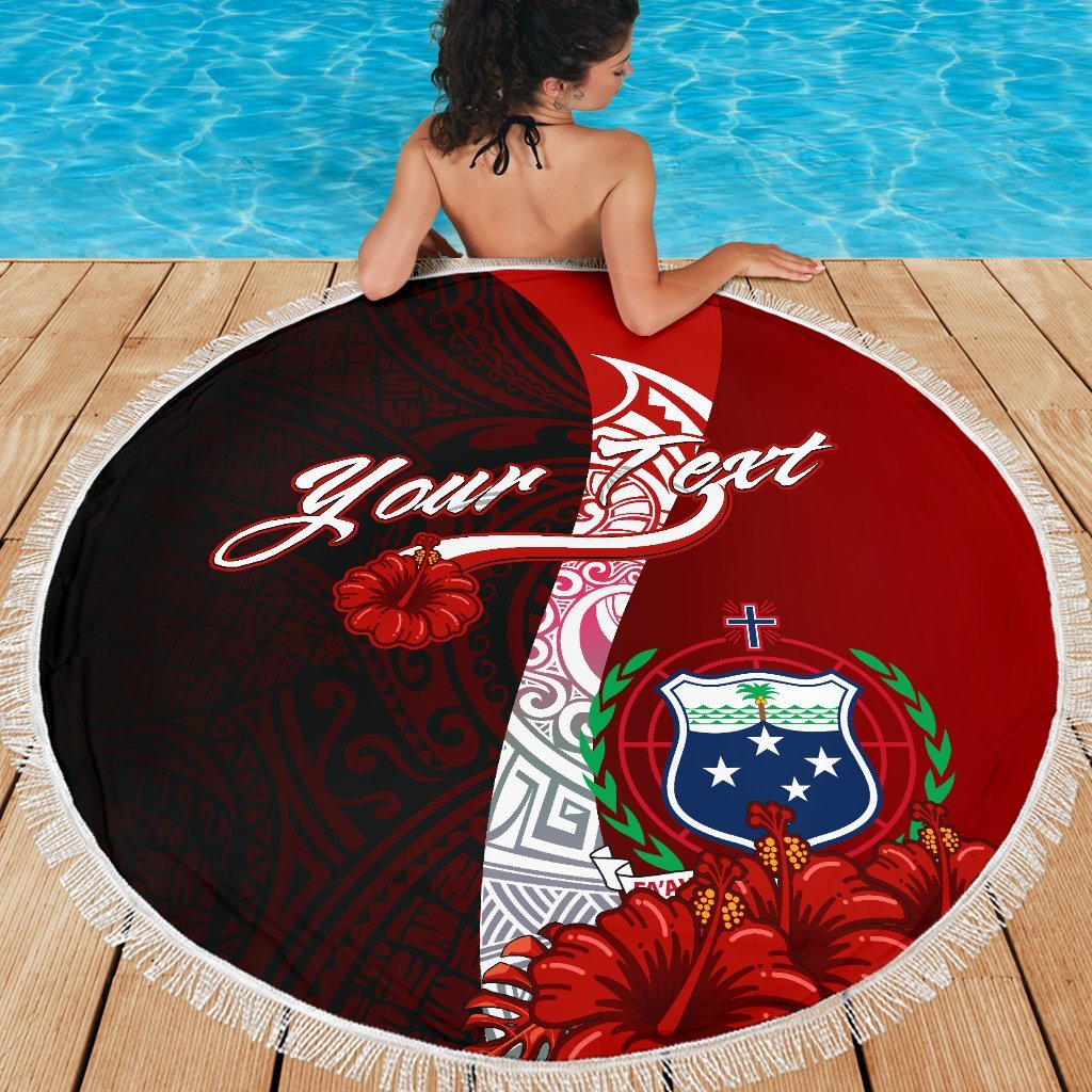 Samoa Polynesian Custom Personalised Beach Blanket - Coat Of Arm With Hibiscus - Polynesian Pride