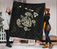 Hawaii Kakau Polynesian Turtle Map Premium Quilt - Beige - Polynesian Pride