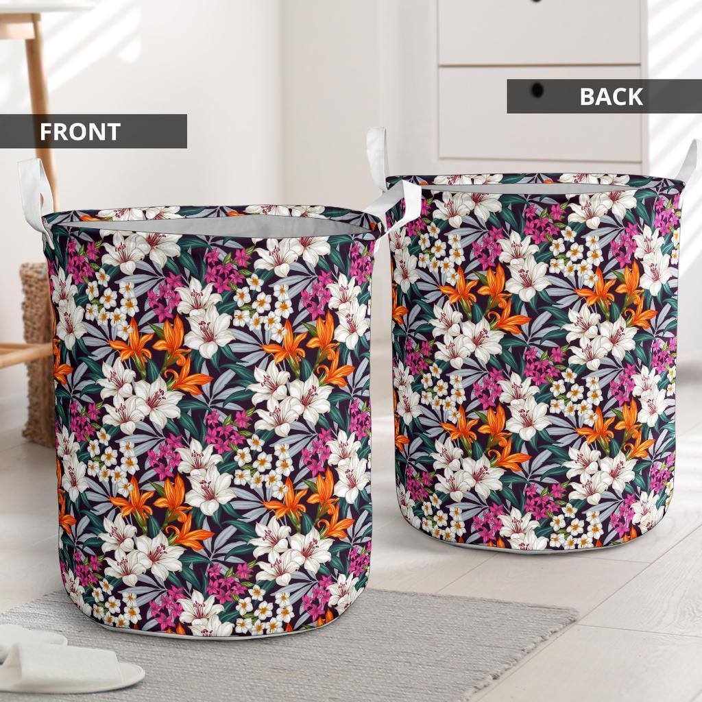 Hawaii Seamless Exotic Pattern With Tropical Leaves Flowers Hawaii Laundry Basket - Polynesian Pride
