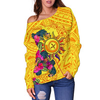 Polynesian Off Shoulder Sweaters - Vanuatu Symbols With Hibiscus - Polynesian Pride