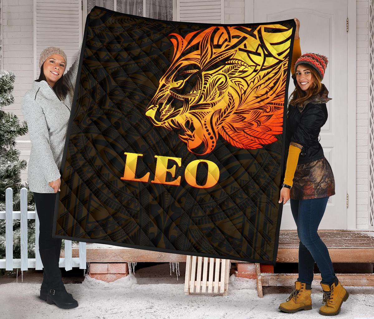 Sun In Leo Zodiac Premium Quilt Polynesian Tattoo Simple - Orange Black - Polynesian Pride
