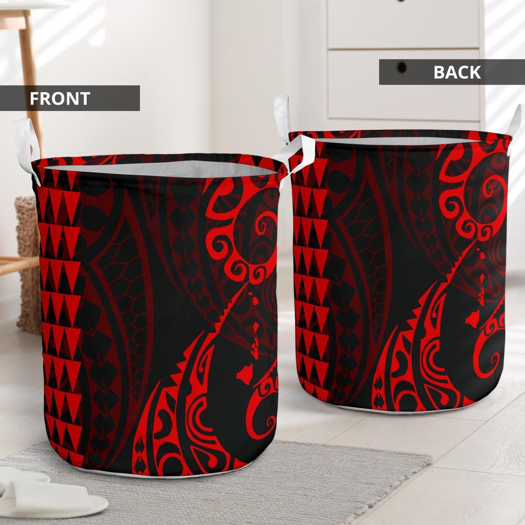 Kakau Polynesian Map Hawaii Laundry Basket Red AH - Polynesian Pride