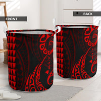 Kakau Polynesian Map Hawaii Laundry Basket Red AH - Polynesian Pride
