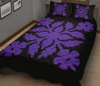 Hawaiian Quilt Bed Set Royal Pattern - Black And Purple - B2 Style - Polynesian Pride