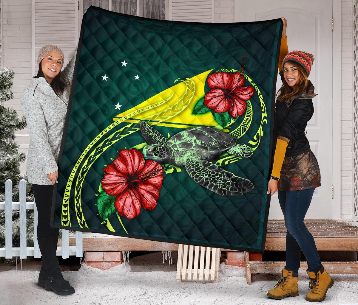 Tokelau Polynesian Premium Quilt - Green Turtle Hibiscus - Polynesian Pride