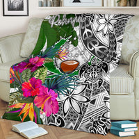 Pohnpei Premium Blanket White - Turtle Plumeria Banana Leaf - Polynesian Pride