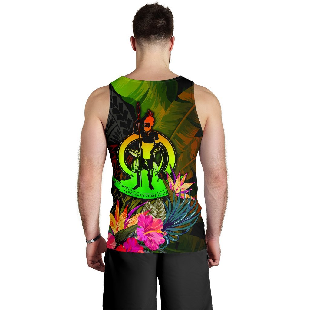 Vanuatu Polynesian Men's Tank Top - Hibiscus and Banana Leaves - Polynesian Pride