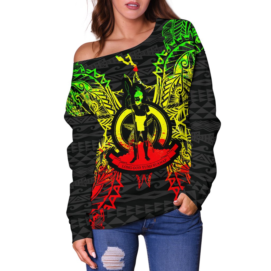 Vanuatu Polynesian Shoulder Sweater Map Reggae - Polynesian Pride