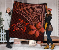 Hawaii Quilt - Hawaii Turtle Plumeria Quilt Red - Polynesian Pride